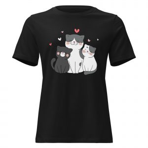 Camiseta para Mujer de Gatos Kawaii – Diseño Tres Gatitos con Corazones